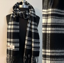 Men Winter Scarf 100% Cashmere Plaid Black Cream Made in England Soft Wo... - £7.55 GBP