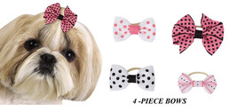 4 Pc Premium Polka Dot Olivia Grosgrain Ribbon Bows w/Band Dog Grooming Top Knot - £8.85 GBP
