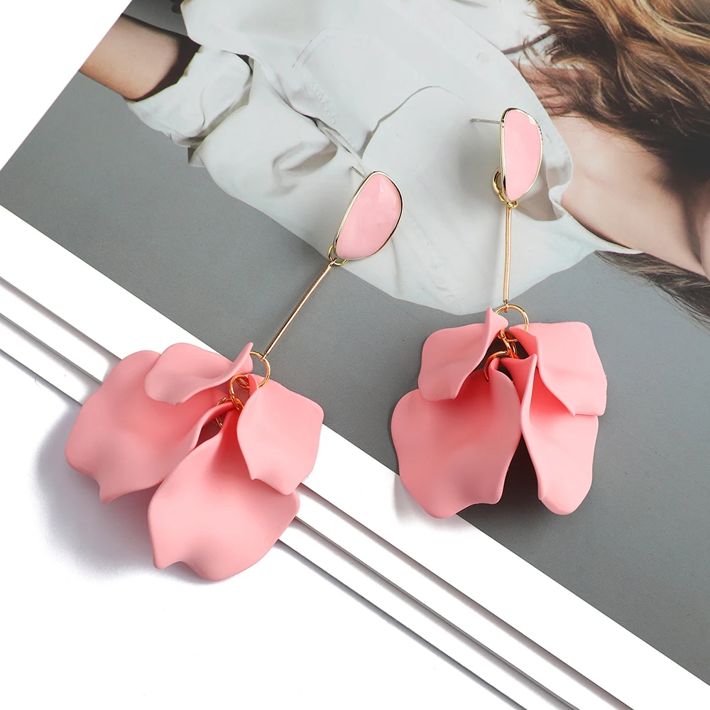 Romantic Sweet Acrylic Petal Long Dangle Drop Earrings For Women Girl Trend Luxu - £12.64 GBP