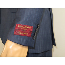 Men Suit BERLUSCONI Turkey 100% Italian Wool Super 180's Vested #Ber1 Navy Blue image 6