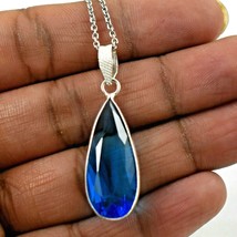 925 Plata Ley Azul Piedra Topacio Hecho a Mano Colgante Ella Fest Regalo PS-2398 - £36.21 GBP