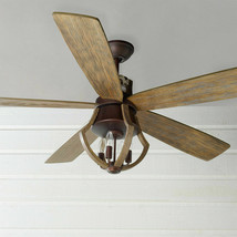 Horchow 56" Farmhouse Rustic Industrial Wine Barrel Stave CEILING FAN Light Kit  - £377.29 GBP