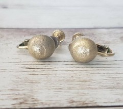 Vintage Napier Clip On Earrings - Brushed Ball Style Muted Gold Tone - £8.78 GBP