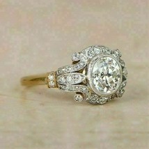 1.85 Ct Round Diamond Vintage Bezel Engagement Ring Tow Tone 14K Gold Over - £123.28 GBP