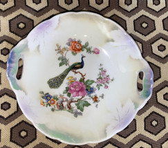 vintage BAVARIA  PEACOCK ROSES iridescent DISHES BOWLS Pearlware 7” Handles - £10.47 GBP