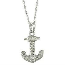 14k White Gold Plated Silver 0.15 Ct Round Moissanite Anchor Pendant Necklace - £75.19 GBP