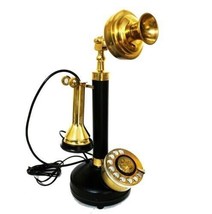 Antique Candle Stick Phone Brass Rotary Dial Wire Telephone Vintage Home Deco - £64.59 GBP