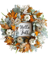 20Inch Thanksgiving Fall Wreath, Eucalyptus Berries Pumpkins Lamb Ears L... - $974.49 MXN