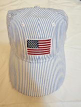 Infinity Headwear Ladies Baseball Cap Hat Blue &amp; White Stripes W US Flag... - $14.50