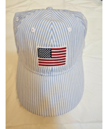 Infinity Headwear Ladies Baseball Cap Hat Blue &amp; White Stripes W US Flag... - $14.50