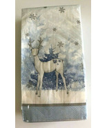 Christmas Reindeer Paper Napkins Towels Blue Buffet 40 ct Snowflakes Holiday - $19.70
