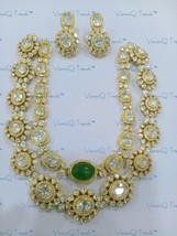 VeroniQ Trends-Bridal Emerald Carved Stone 92.5 Silver Moissanite Polki Necklace - £1,821.04 GBP