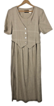 Vtg Dress 12 Linen Blend Modest Prairie Cottagecore Amish Mennonite Beige Tan - £44.54 GBP