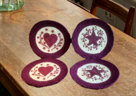 Set of 4 Vintage Americana Woven Trivets with Charming Star and Heart Designs 9&quot; - £14.34 GBP