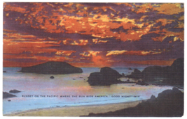 Postcard-Sunset on the Pacific Where the Sun Bids Goodnight-Linen-CA2 - £3.28 GBP