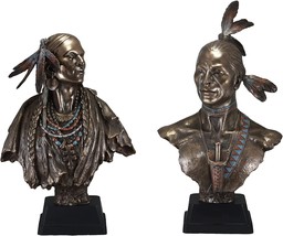 Set Of 2 Native American Indian Chief And Princess With Eagle Feathers Statues - £400.90 GBP