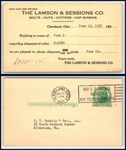 1937 US Postal Card - Lamson &amp; Sessions Co, Cleveland, Ohio to Allentown... - $2.96