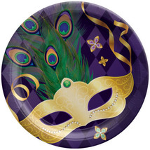 Mardi Gras Masquerade 8 Ct 7&quot; Dessert Plates Round - £3.65 GBP