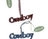 Midwest CBK Red and Blue Glittered Cowboy spellout Christmas Ornament - $6.42