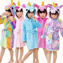 Unicorn Bathrobe Dressing Gown Pyjamas Pjs Soft Kids Pink Purple Blue Girls Boys - £12.05 GBP