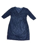 Chaps Navy Sheath Lace Floral Long Sleeve Ruched Dress Sz 18 Holiday Rhi... - $33.33 CAD