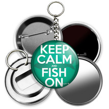 Keep Calm and fish on fishing fan pinback button fridge magnet bottle opener key - £6.40 GBP