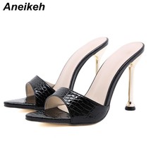 Aneikeh 2021 NEW Mule High Heels Women&#39;s Pumps Sexy Pointed Toe  Print Strappy S - £28.05 GBP