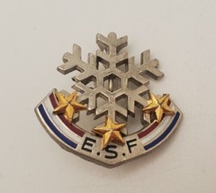 ESF Ecole Ski Francaise French Ski School Lapel Pin Snowflake With Three... - $24.55