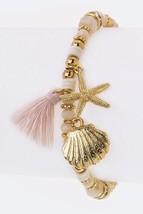 Gold Silver Mix Beads & Starfish Charms Stretch Chunky Seashell Beach Bracelet - $6.00