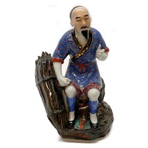 Chinese Asian Porcelain Man Sitting Statue 8&quot; Mid-Century 1960&#39;s Signed - £30.33 GBP
