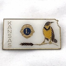 Kansas Lions Club State Shape Bird Gold Tone Enamel - £8.23 GBP