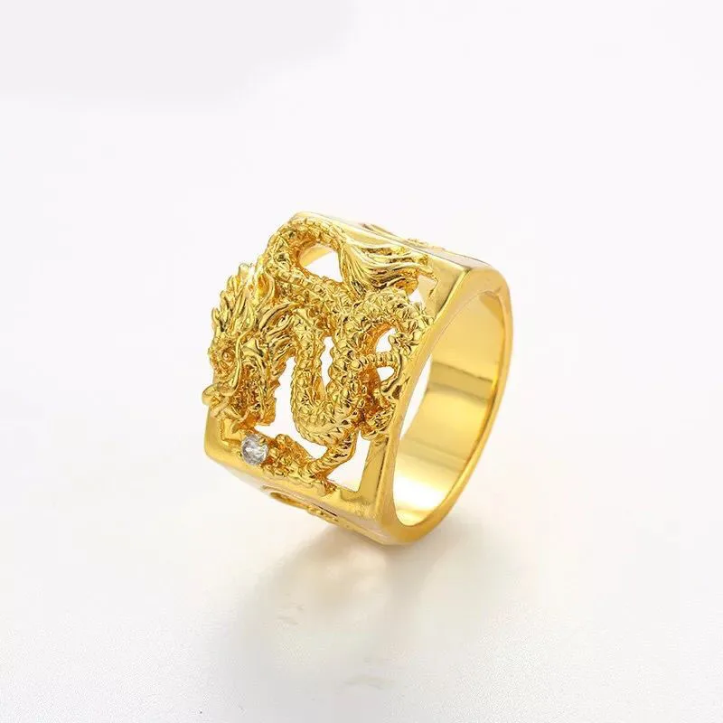 House Home MGFam Dragon Rings For Masculine Men 24 k A Gold Color China Mascot N - £19.66 GBP