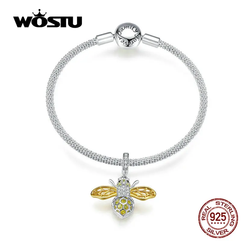 Hot Sale 925 Sterling Silver Golden Bee Charms Bracelet &amp; Bangle For Women Cute  - £43.76 GBP