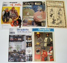 Lot of 5 Sewing Patterns Dolls Bag Quilt Pillows Applique Hats Scarfs Iron-On - £11.92 GBP