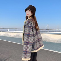 Lamb  short down cotton padded jacket women&#39;s Korean loose winter plaid ... - $239.88
