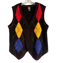 Vintage Jacque &amp; Koko Black Sweater Vest Women’s Size 14/16 Argyle Print... - $279.39 MXN