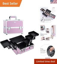 Luxury Pink Makeup Train Case - 6-Tier Storage with Easy Clean &amp; Non-Sli... - $53.50