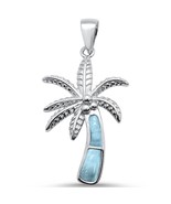 Sterling Silver Natural Larimar Palm Tree Design Pendant - €34,31 EUR