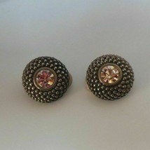 Vintage Joan Rivers Round Raised Silver-tone Clear Rhinestone Clip-on Earrings - £28.97 GBP