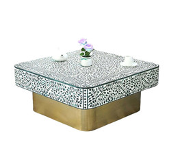 Handmade luxury Blue Bone inlay floral pattern with brass metal base  - $930.40+