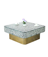 Handmade luxury Blue Bone inlay floral pattern with brass metal base  - $930.40+