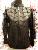 Plus Size Black Leather Leaf Jacket Women All Colours Sizes Genuine Shor... - $225.00
