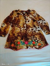 IVY JANE Embroidered Animal Print Oversized Blouse Embroidery Floral Size XS - £12.06 GBP