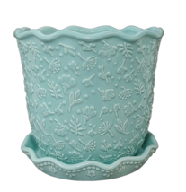 Pioneer Woman Daisy Teal Planter Stoneware 6-in Embossed Floral Hand-Painted - £16.85 GBP