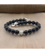 David Yurman Onyx Carved Prayer Beads Bracelet 8.5&quot; Silver Estate DY716 - $296.01