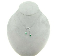 Authenticity Guarantee 
18k White Gold Double Drop Genuine Natural Emerald an... - £1,134.63 GBP