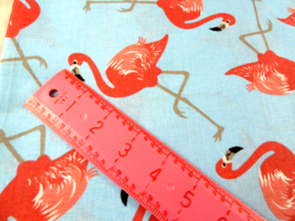 Fabric Flamingo  Cotton 64&quot; wide X 20&quot; long Blue background - $5.19