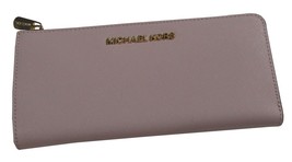 Michael Kors Jet Set Travel Large Three Quarter Zip Leather Wallet Bloss... - $98.00