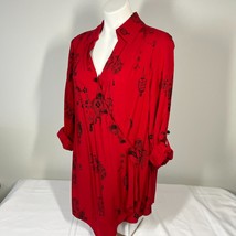 Soft Surroundings Top Large Red Asian Themed Cross Over Roll Tab Sleeves Rayon - $26.50