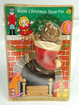 Vintage 1984 Avon Christmas Teddy Bear in a Santa Hat Pin - New on Card - £4.73 GBP